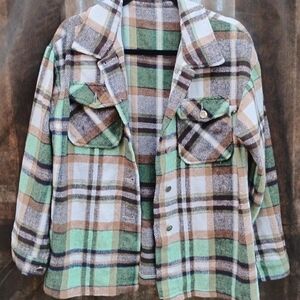 Plaid Flannel Shirt Jacket with Pockets